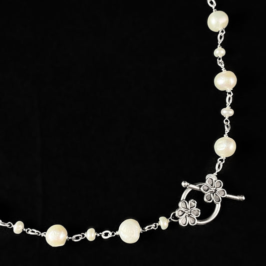 Hand Wired Freshwater Pearl Necklace/Bracelet, Handmade, Nickel Free - Noir