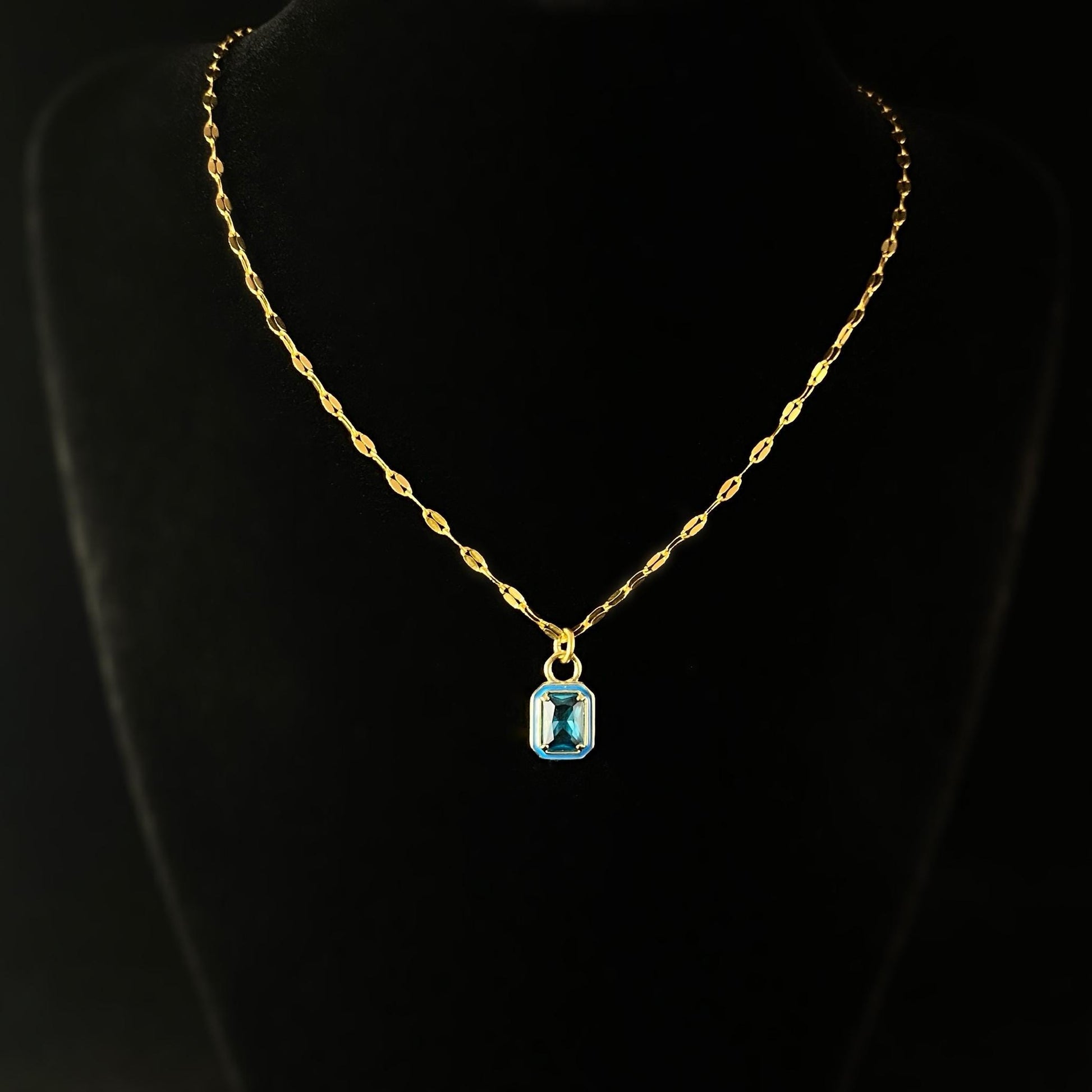 Blue Rectangle Swarovski Crystal Pendant Necklace - La Vie Parisienne by Catherine Popesco