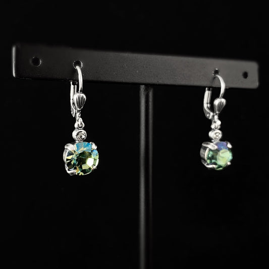 Round Cut Swarovski Crystal Drop Earrings, Green - La Vie Parisienne by Catherine Popesco