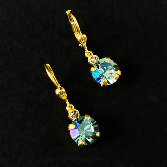 Round Cut Swarovski Crystal Drop Earrings, Green - La Vie Parisienne by Catherine Popesco
