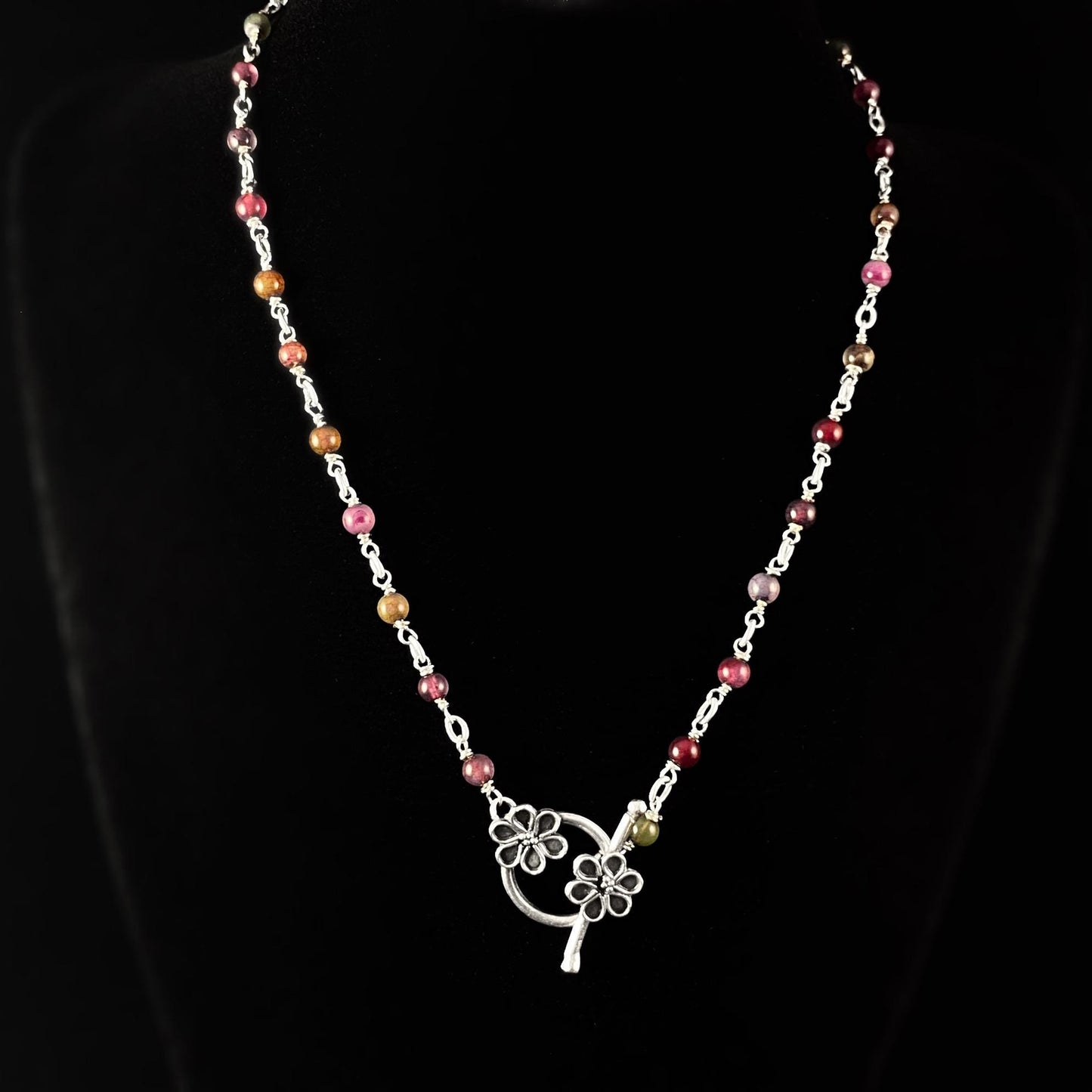 Hand Wired Multicolor Agate Beaded Necklace/Bracelet, Handmade, Nickel Free - Noir