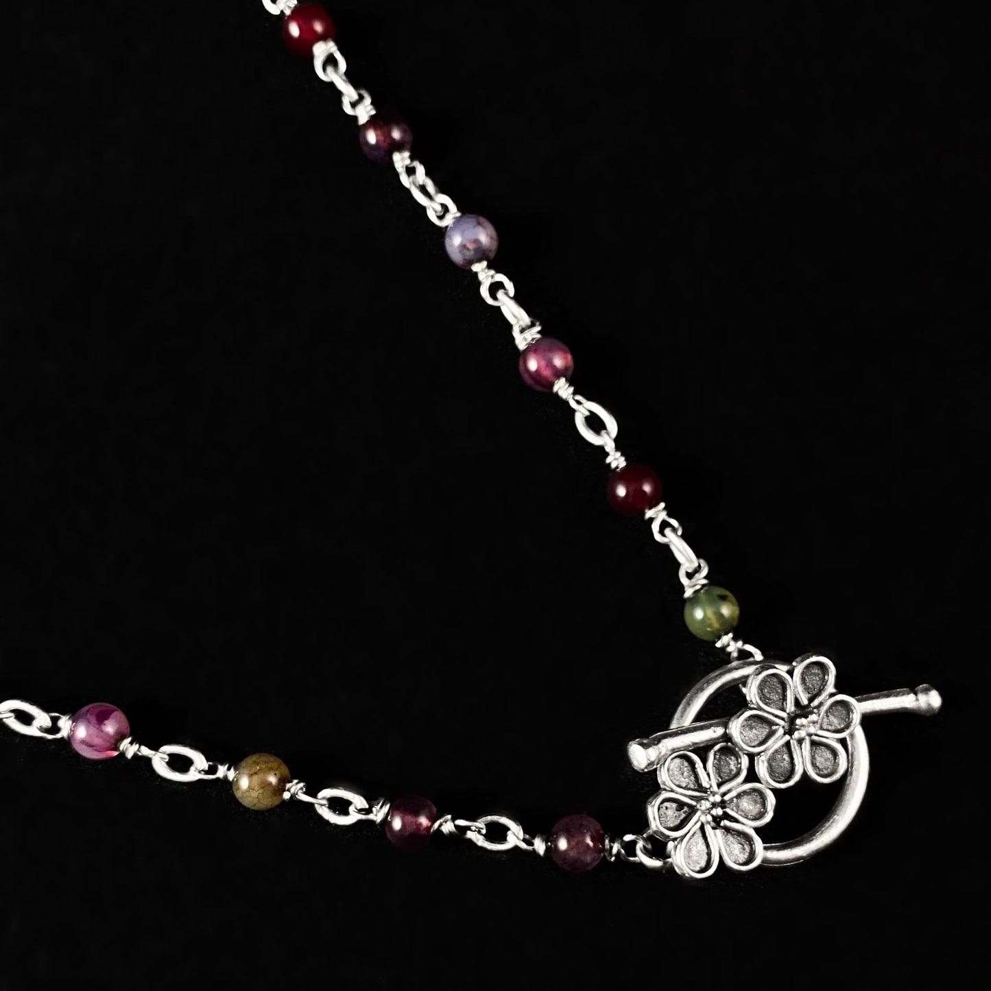 Hand Wired Multicolor Agate Beaded Necklace/Bracelet, Handmade, Nickel Free - Noir