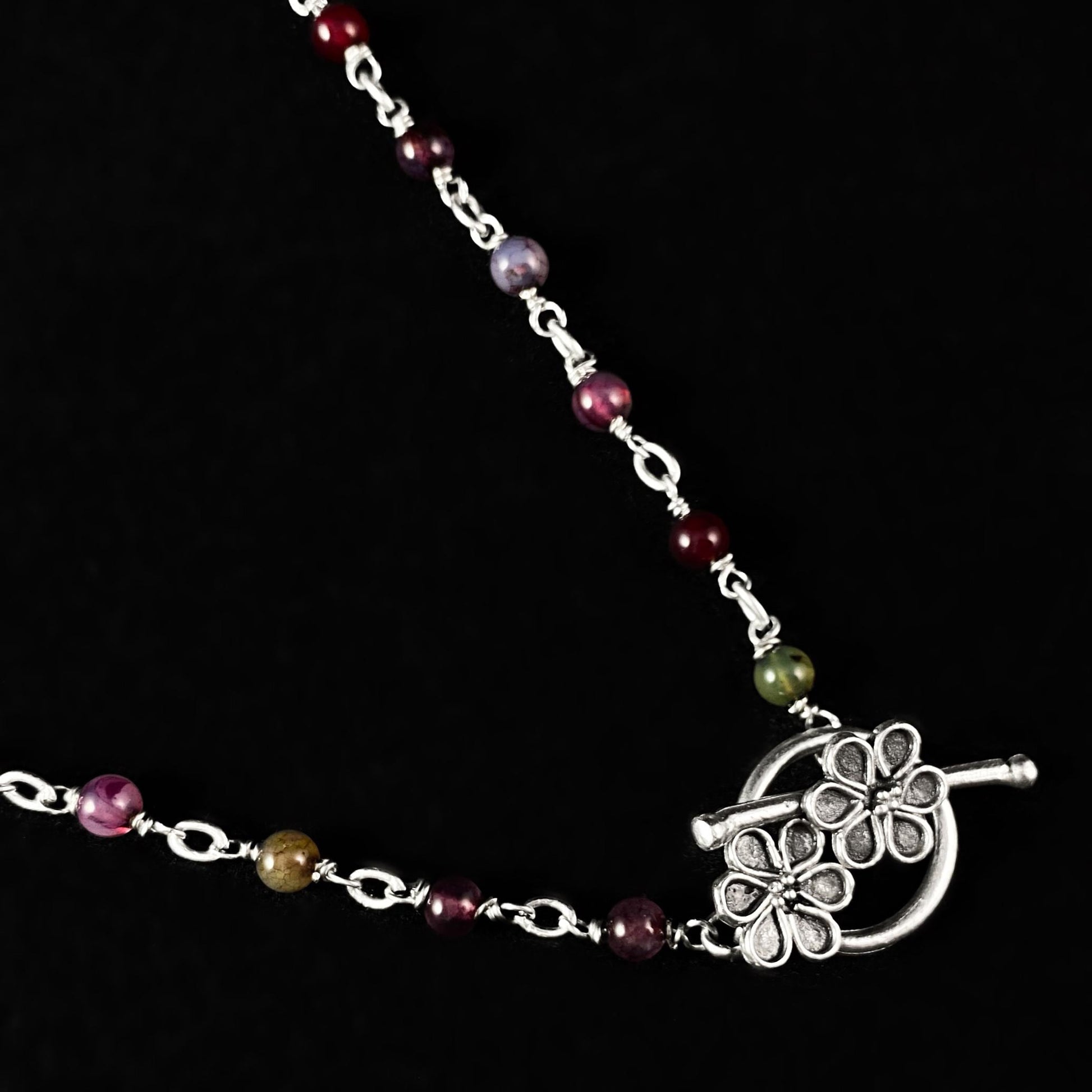 Hand Wired Multicolor Agate Beaded Necklace/Bracelet, Handmade, Nickel Free - Noir