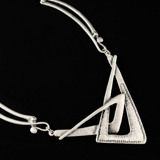 Chunky Silver Geometric Necklace, Handmade, Nickel Free-Noir