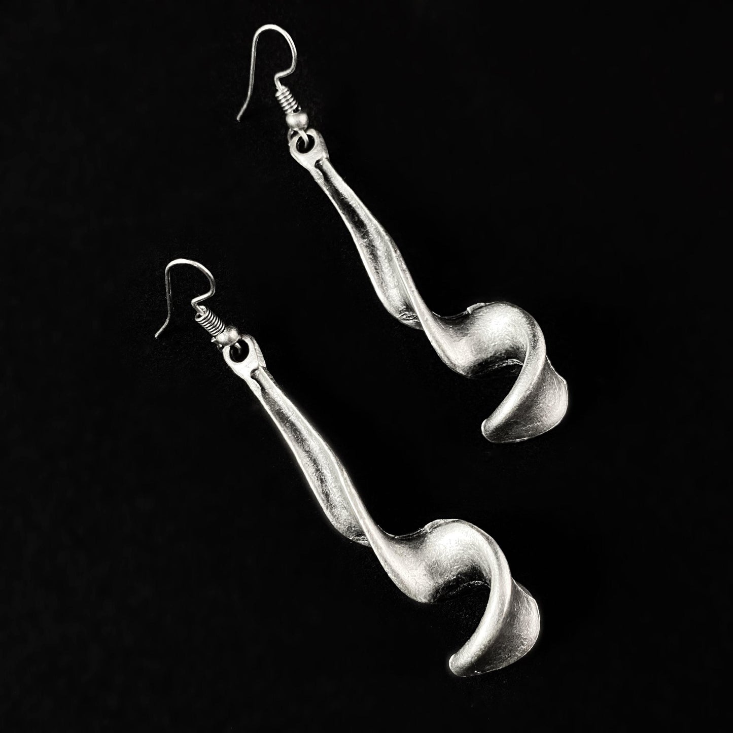 Silver Swirl Drop Earrings, Handmade, Nickel Free -Noir