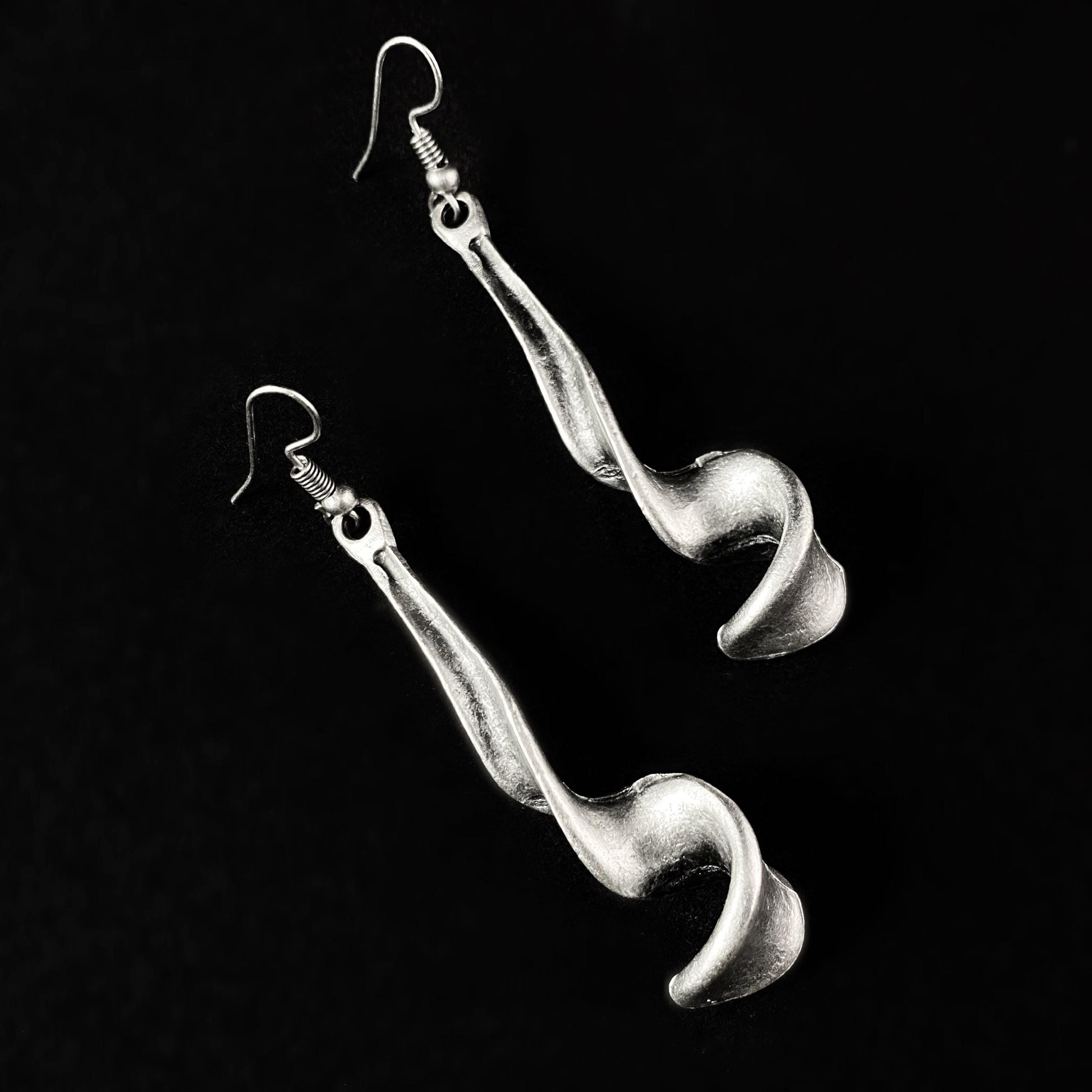 Silver Swirl Drop Earrings, Handmade, Nickel Free -Noir