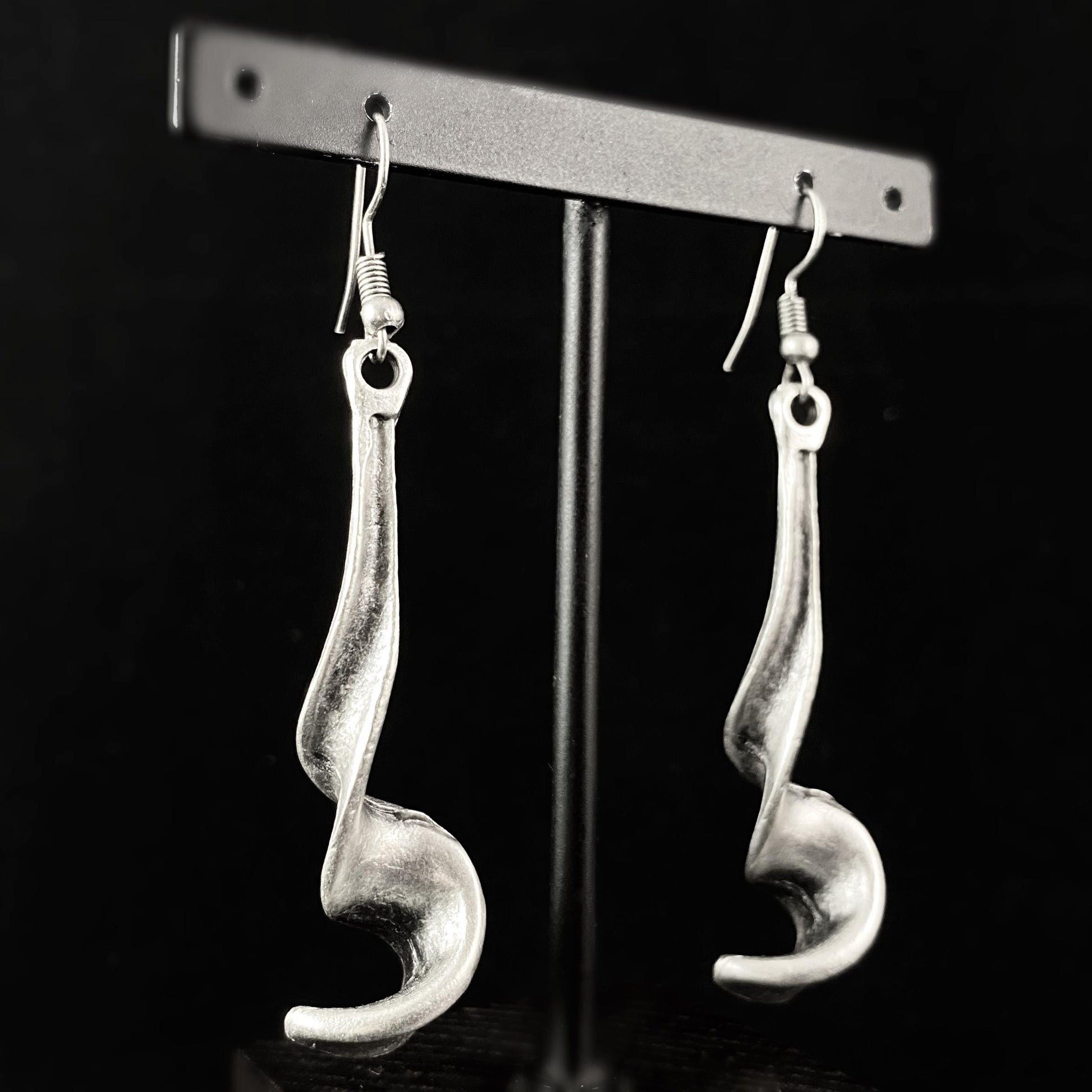 Silver Swirl Drop Earrings, Handmade, Nickel Free -Noir