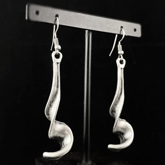 Silver Swirl Drop Earrings, Handmade, Nickel Free -Noir