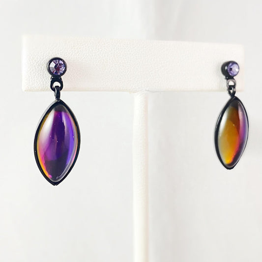 Marquise Shape Earrings with Black Wire and Handmade Glass Beads, Hypoallergenic, Iridescent Purple - Kristina