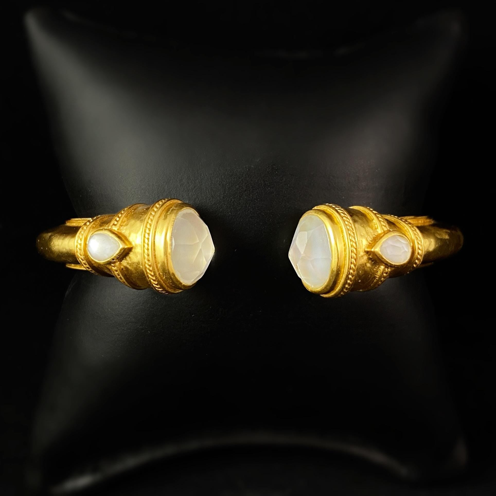 Gold Hinged Cuff Bracelet with Iridescent Clear Stones - Julie Vos Jewelry