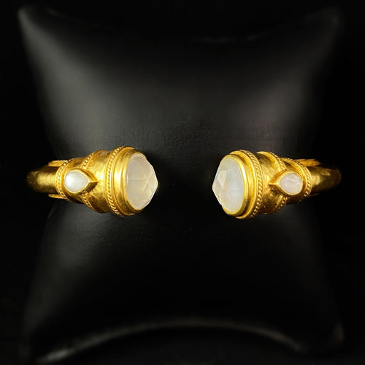 Gold Hinged Cuff Bracelet with Iridescent Clear Stones - Julie Vos Jewelry