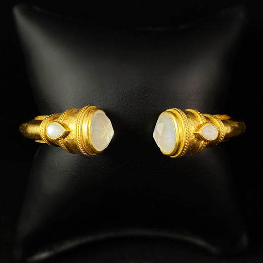 Gold Hinged Cuff Bracelet with Iridescent Clear Stones - Julie Vos Jewelry