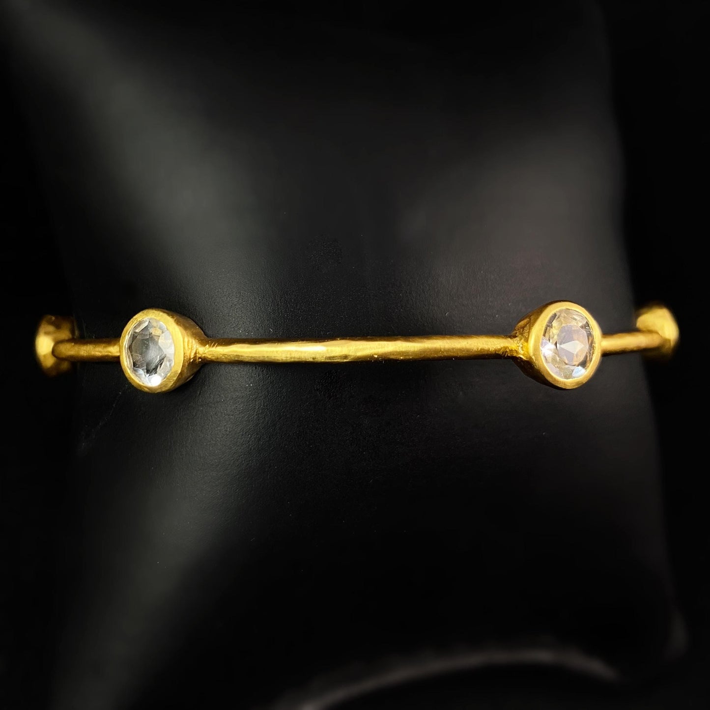 Gold Bangle Bracelet with Clear Stones - Julie Vos Jewelry