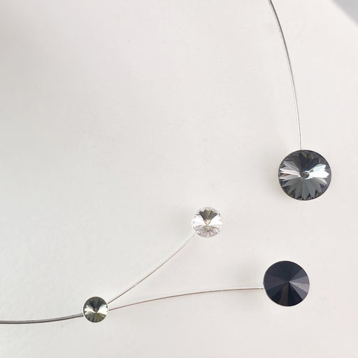 Black Memory Wire Floral Necklace with Swarovski Crystals, Hypoallergenic, Black/Clear - Kristina