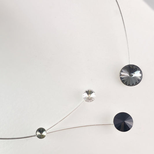 Black Memory Wire Floral Necklace with Swarovski Crystals, Hypoallergenic, Black/Clear - Kristina