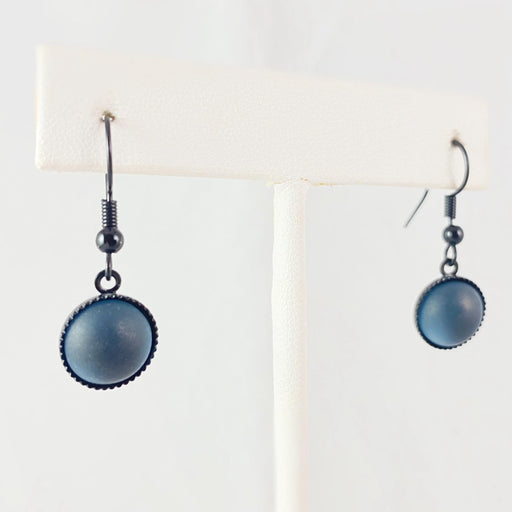 Round Earrings with Black Wire and Handmade Glass Beads, Hypoallergenic, Blue - Kristina