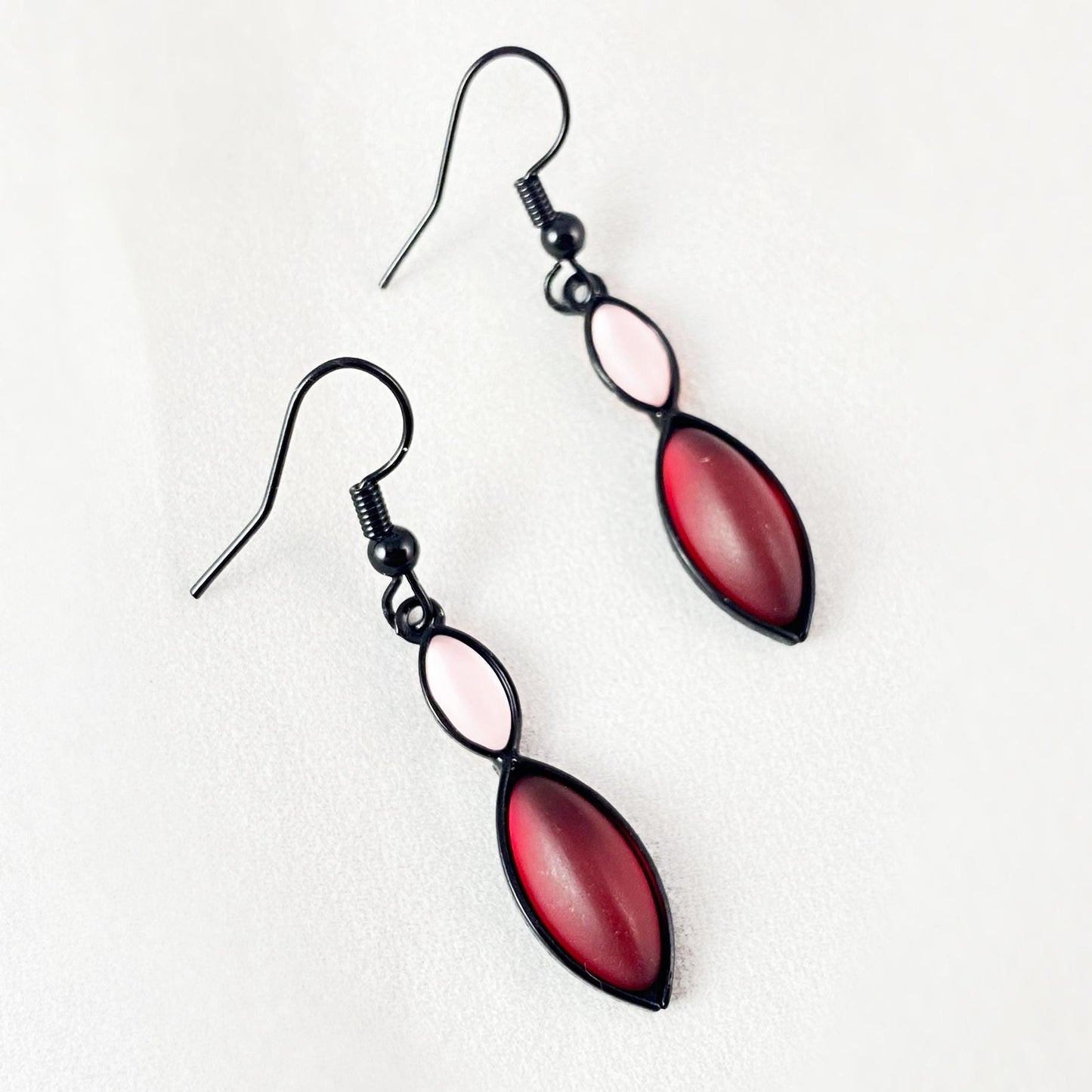 Marquise Shape Earrings with Black Wire and Handmade Glass Beads, Hypoallergenic, Rose - Kristina