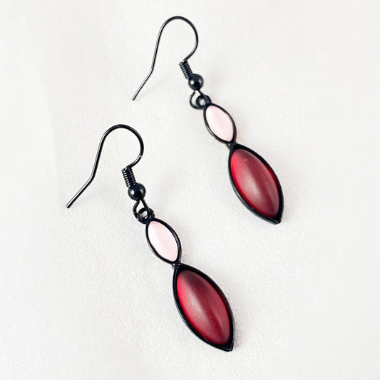 Marquise Shape Earrings with Black Wire and Handmade Glass Beads, Hypoallergenic, Rose - Kristina