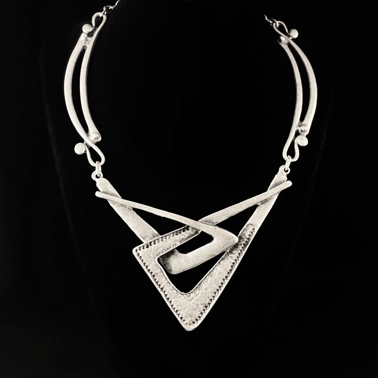 Chunky Silver Geometric Necklace, Handmade, Nickel Free-Noir
