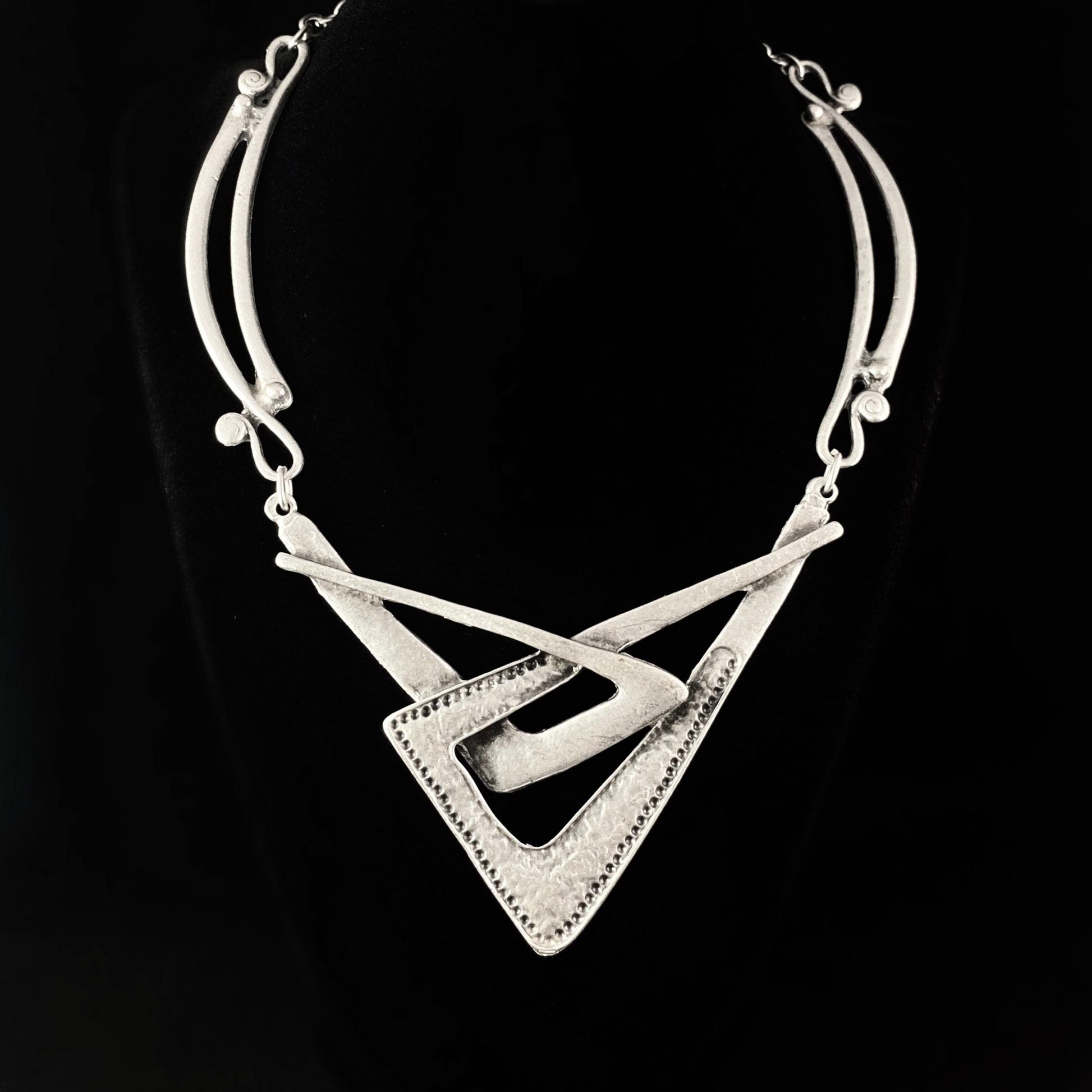 Chunky Silver Geometric Necklace, Handmade, Nickel Free-Noir