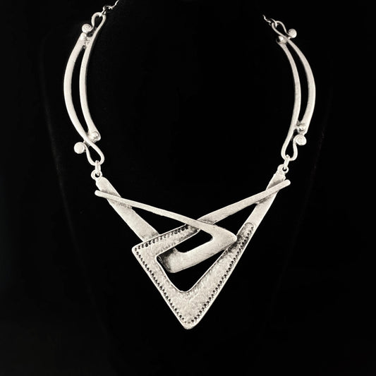 Chunky Silver Geometric Necklace, Handmade, Nickel Free-Noir