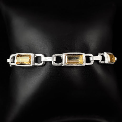 Silver Chain Link Bracelet with Yellow Crystals, Handmade, Nickel Free - Noir