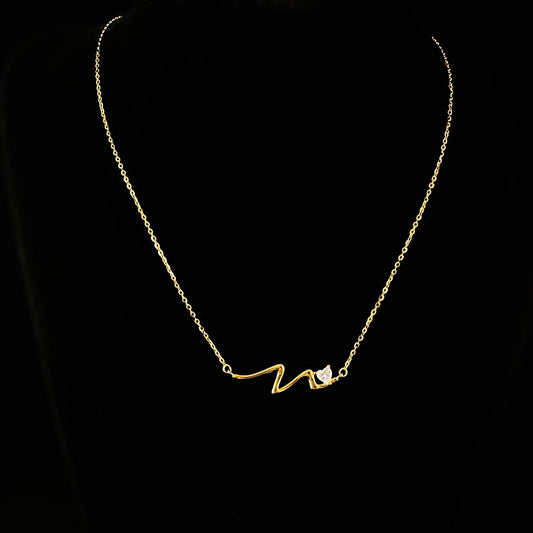 Gold Sea Wave with Heart Pendant Necklace, Made in USA - Peri