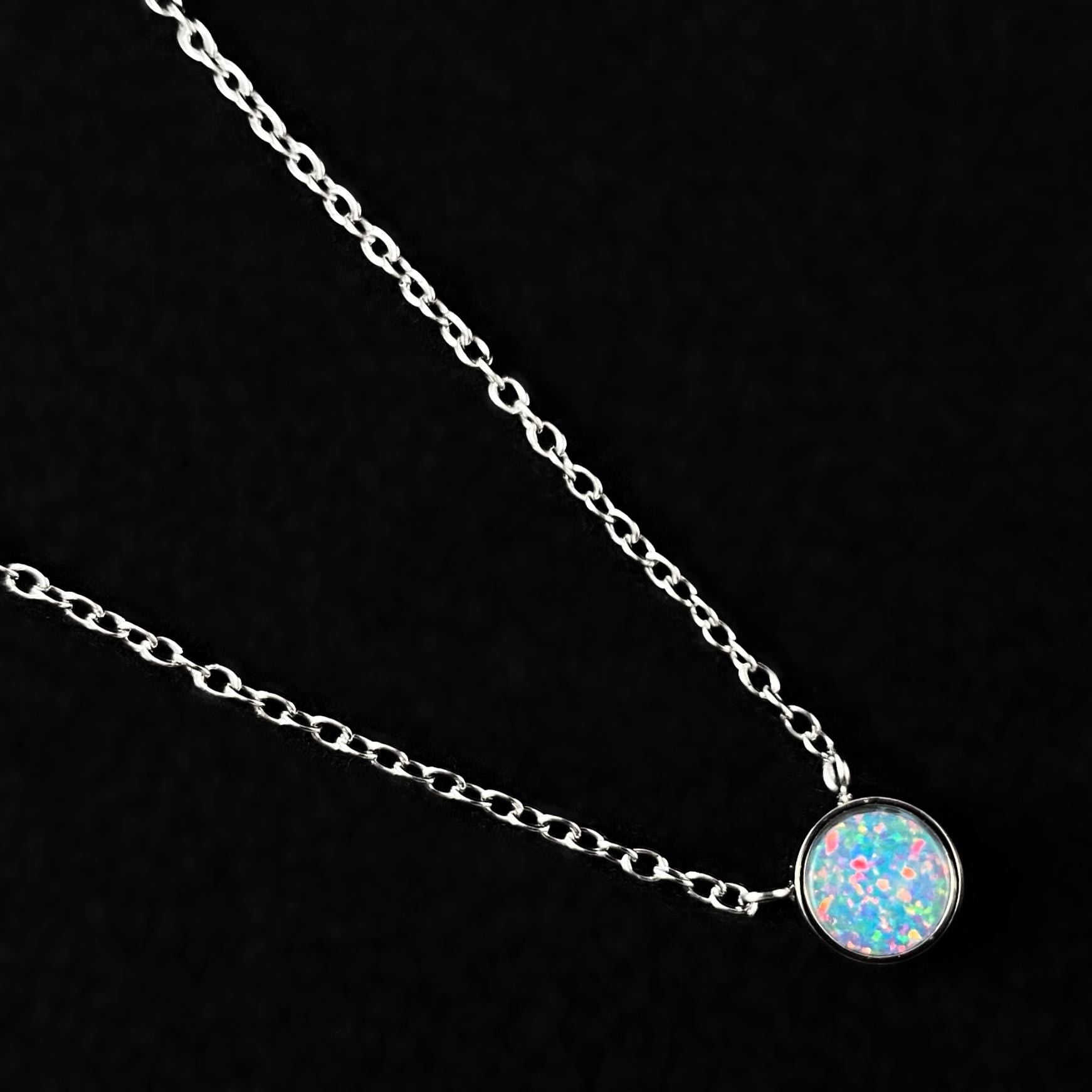 Round Opal Pendant Necklace, Made in USA - Peri