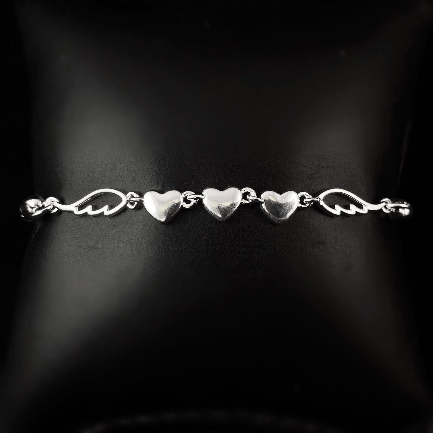 Silver Heart and Angel Wings Bracelet, Made in USA - Peri