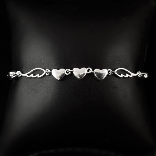 Silver Heart and Angel Wings Bracelet, Made in USA - Peri