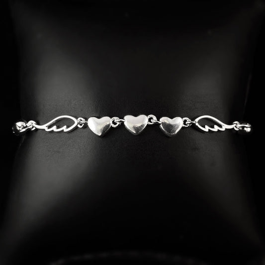 Silver Heart and Angel Wings Bracelet, Made in USA - Peri
