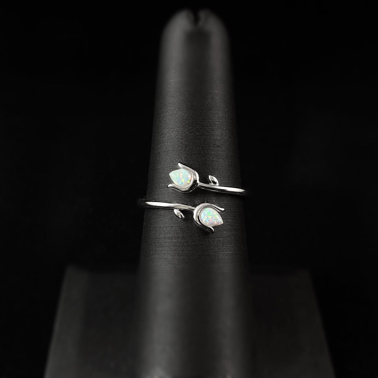 Dainty Silver Opal Tulip Ring, Made in USA - Peri