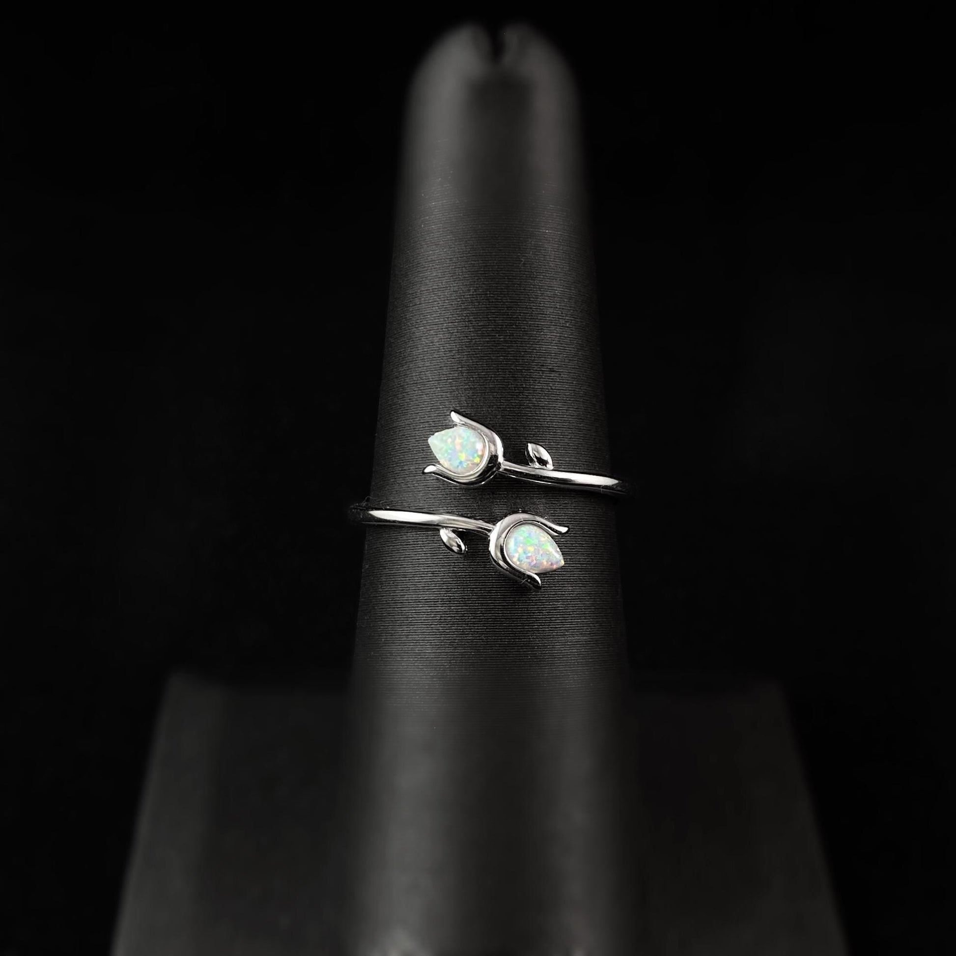 Dainty Silver Opal Tulip Ring, Made in USA - Peri