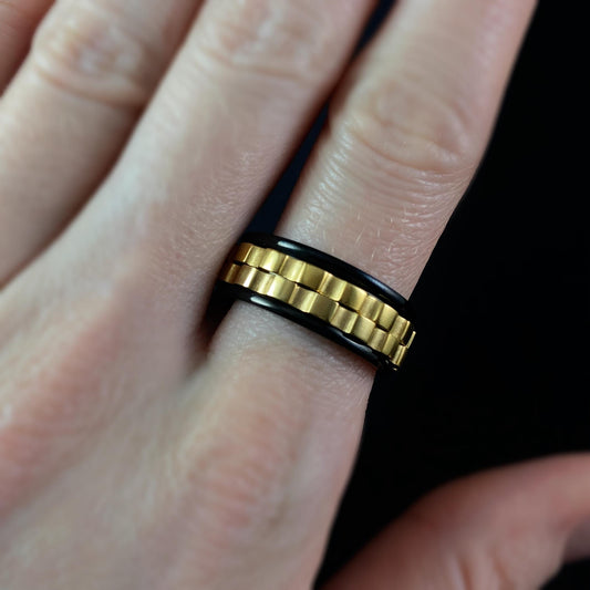 Cogwheel Fidget Spinner Ring, Black/Gold, Made in USA - Peri