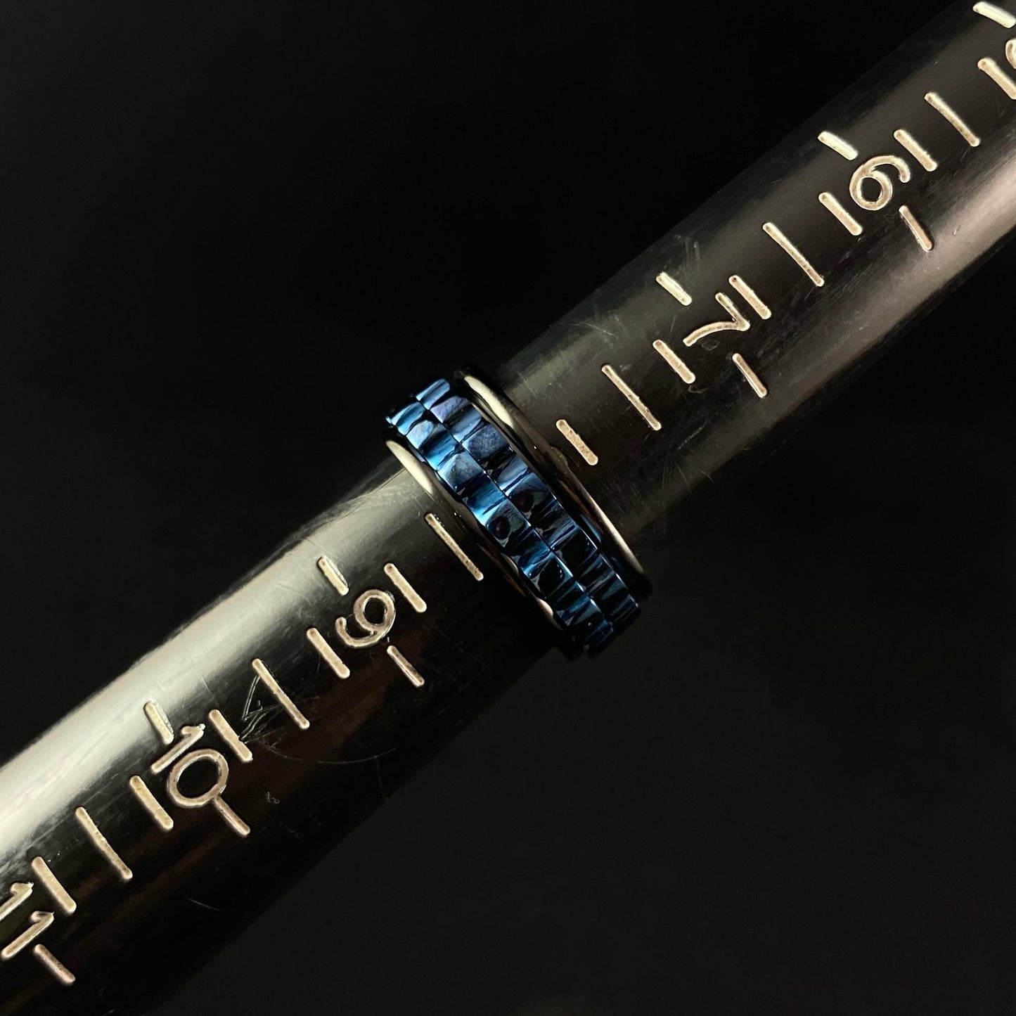 Cogwheel Fidget Spinner Ring, Black/Blue, Made in USA - Peri