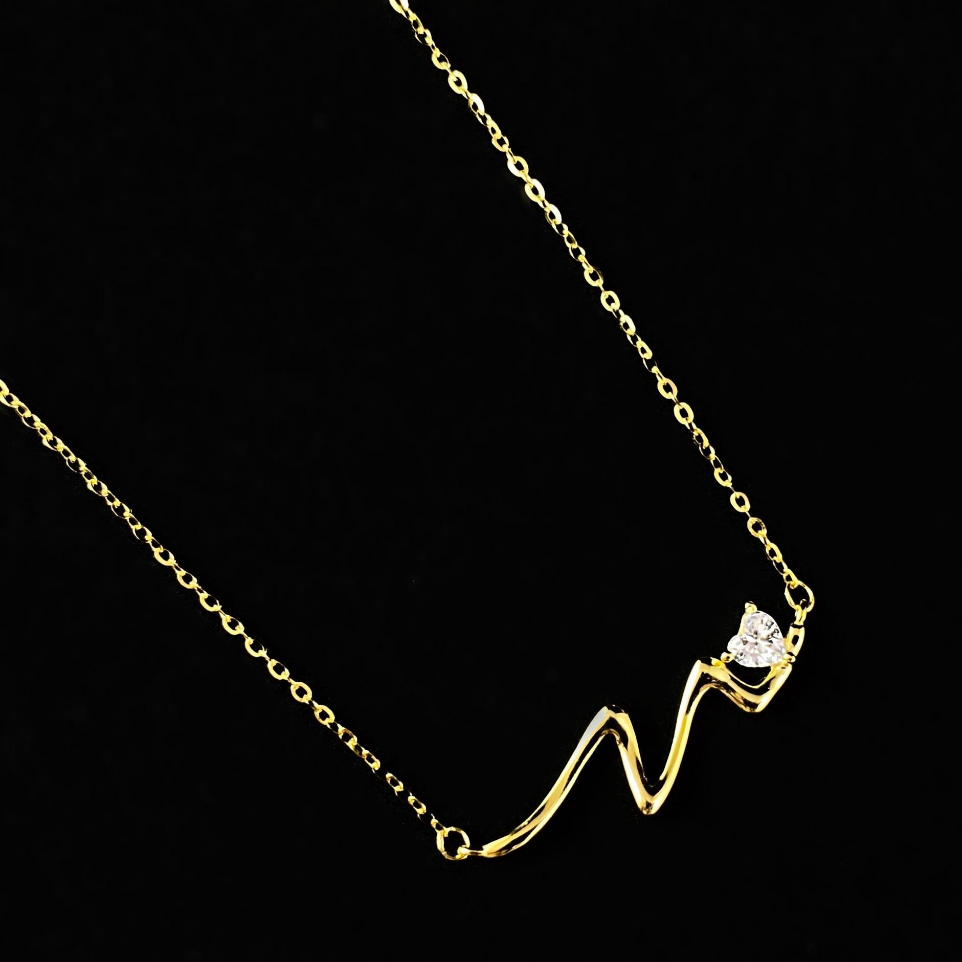 Gold Sea Wave with Heart Pendant Necklace, Made in USA - Peri