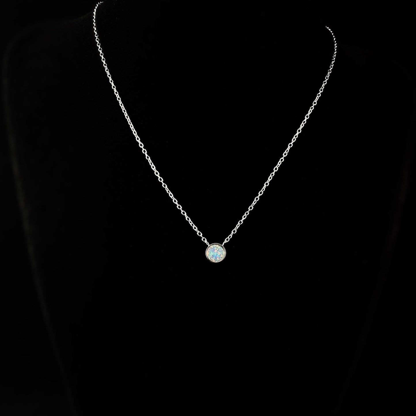 Round Opal Pendant Necklace, Made in USA - Peri