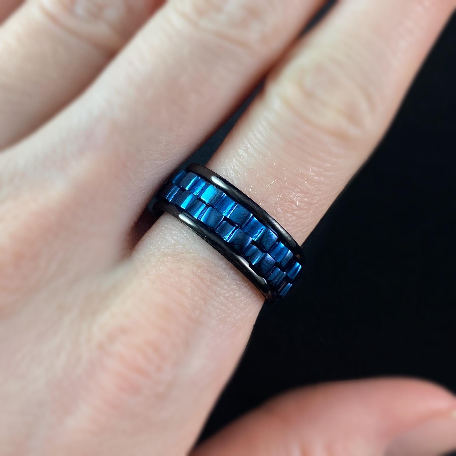 Cogwheel Fidget Spinner Ring, Black/Blue, Made in USA - Peri