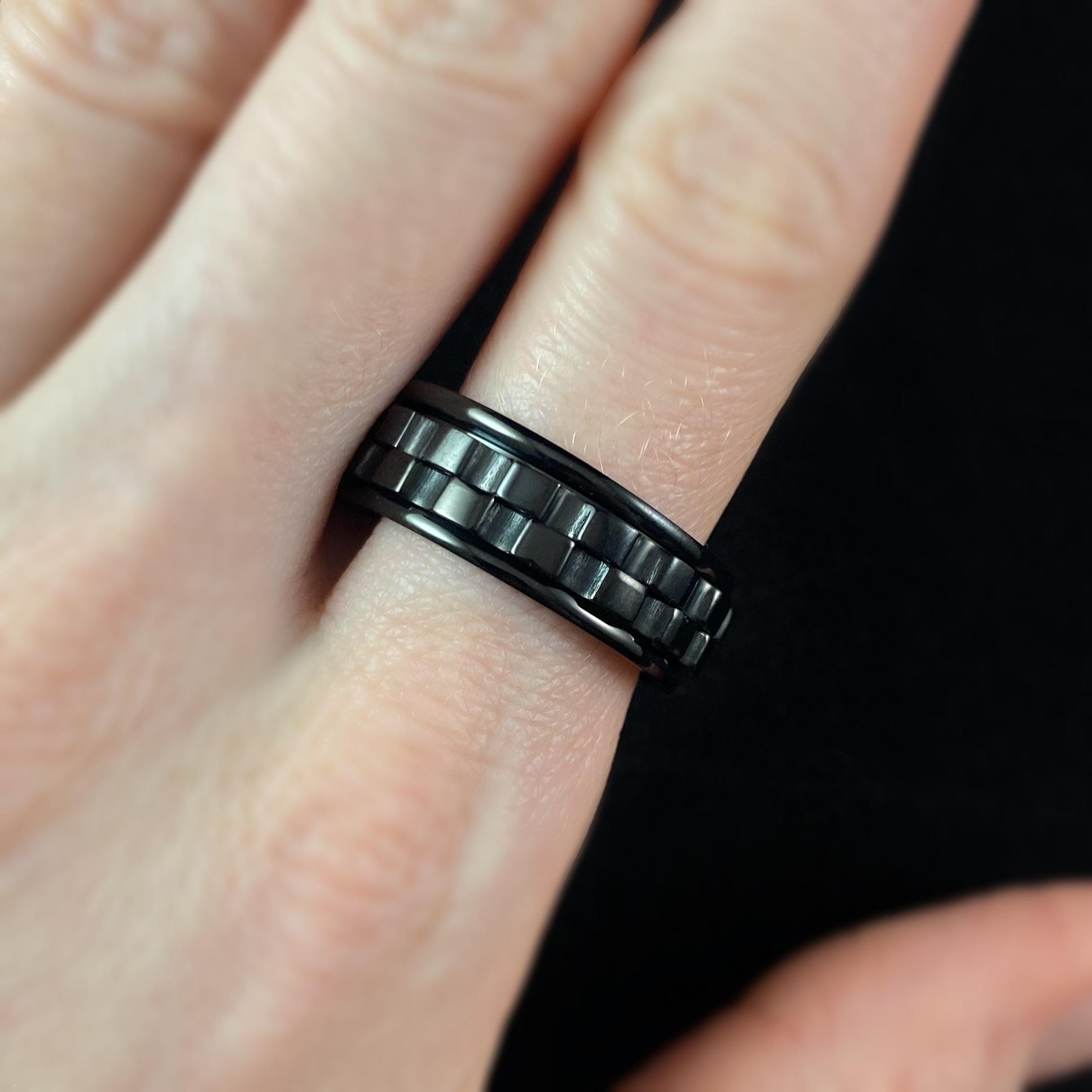 Cogwheel Fidget Spinner Ring, Black, Made in USA - Peri