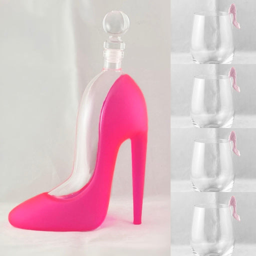Pink High Heel Decanter and Set of 4 Glasses