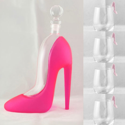 Pink High Heel Decanter and Set of 4 Glasses