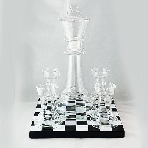 Chess Whiskey Decanter and Set of 4 Whiskey/Shot Glasses