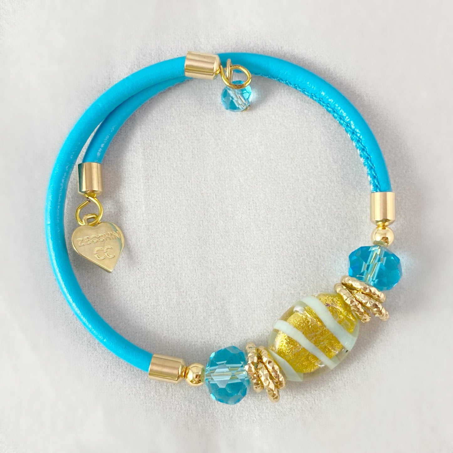 Aqua Blue Candy Beaded Venetian Glass Bracelet - Handmade in Italy, Colorful Murano Glass