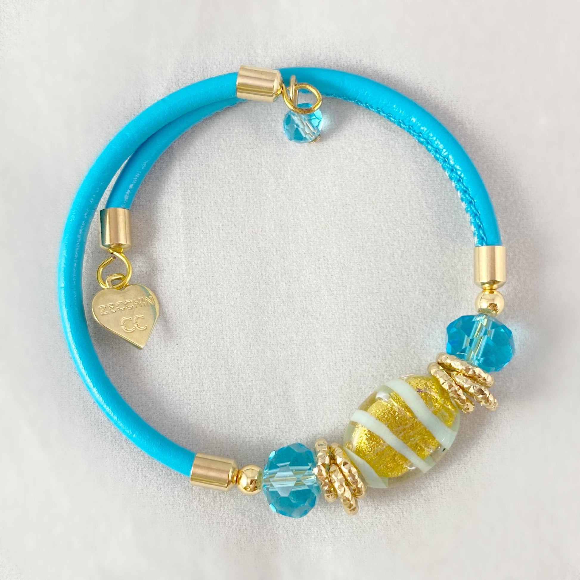 Aqua Blue Candy Beaded Venetian Glass Bracelet - Handmade in Italy, Colorful Murano Glass