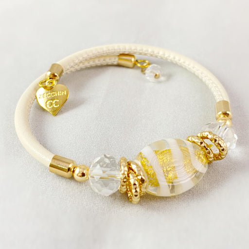 White Candy Beaded Venetian Glass Bracelet - Handmade in Italy, Colorful Murano Glass