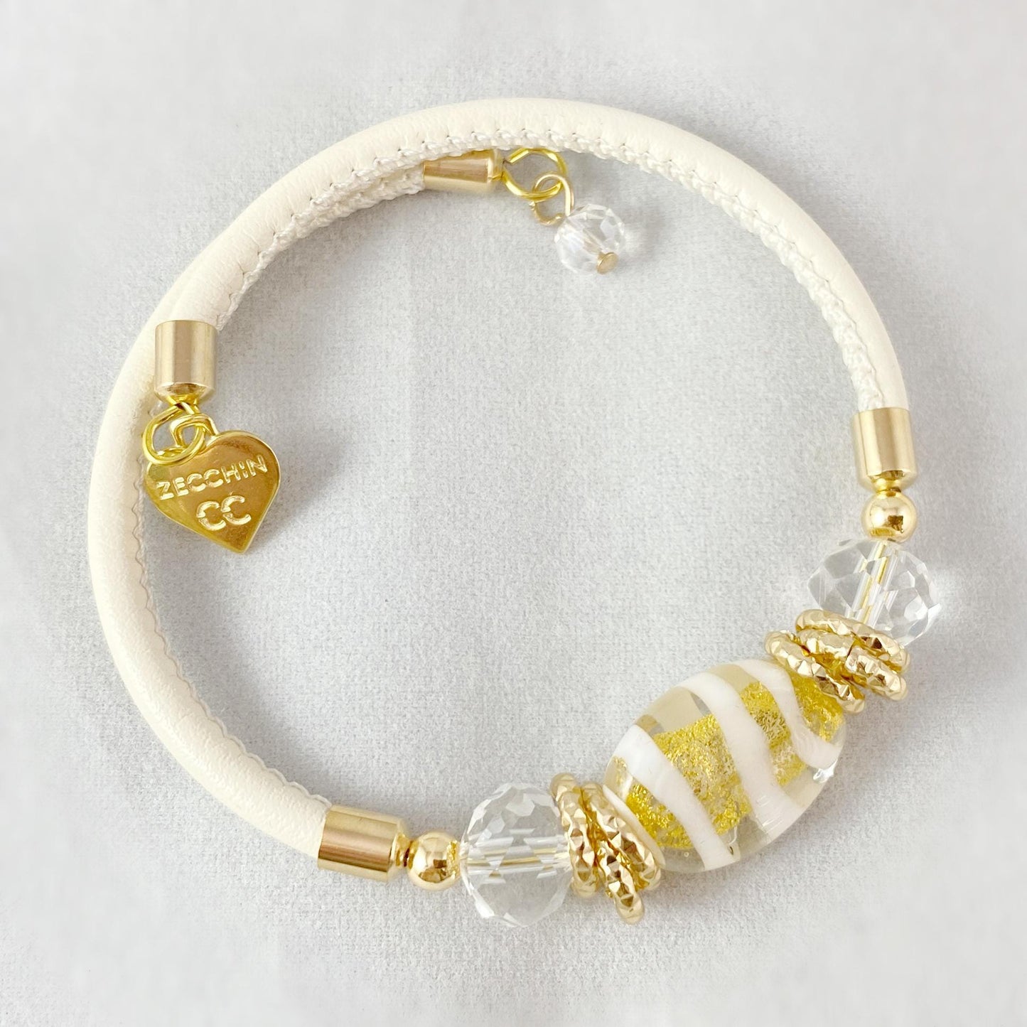 White Candy Beaded Venetian Glass Bracelet - Handmade in Italy, Colorful Murano Glass