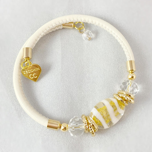 White Candy Beaded Venetian Glass Bracelet - Handmade in Italy, Colorful Murano Glass