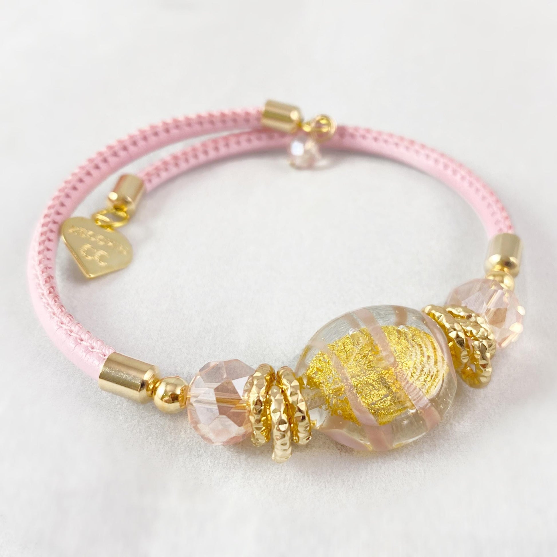 Pink Candy Beaded Venetian Glass Bracelet - Handmade in Italy, Colorful Murano Glass