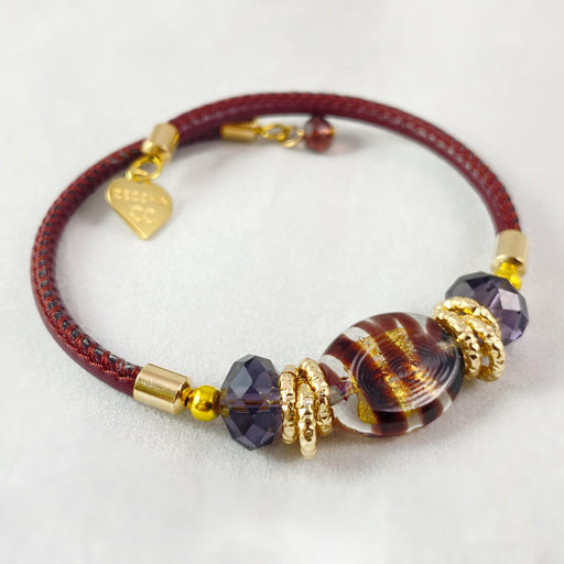 Burgundy Candy Beaded Venetian Glass Bracelet - Handmade in Italy, Colorful Murano Glass