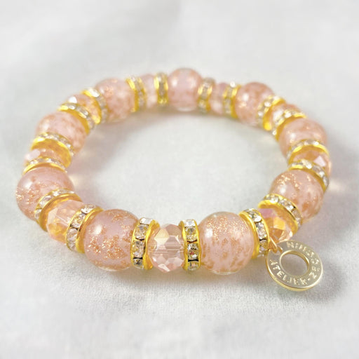 Peach/Pink Beaded Venetian Glass Bracelet - Handmade in Italy, Colorful Murano Glass